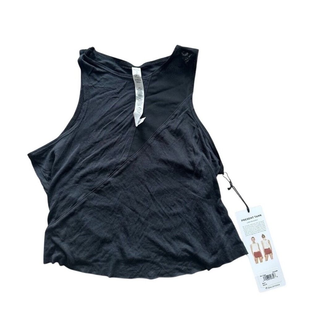 Alo Yoga Black Present Tank Mesh Panel Cropped Sleeveless size Small NWT
